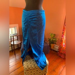 ZARA satin ruched electric blue skirt